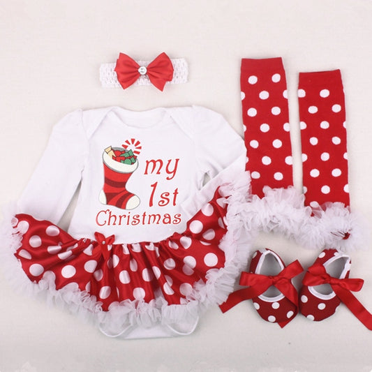 Baby Girl's “My 1st Christmas” 4-Piece Outfit Set – Romper, Headband, Socks & Shoes