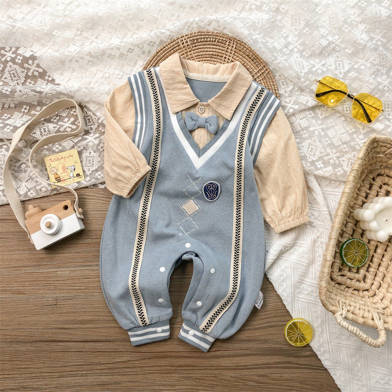 Baby Boy Long Sleeve Jumpsuit with Bowtie
