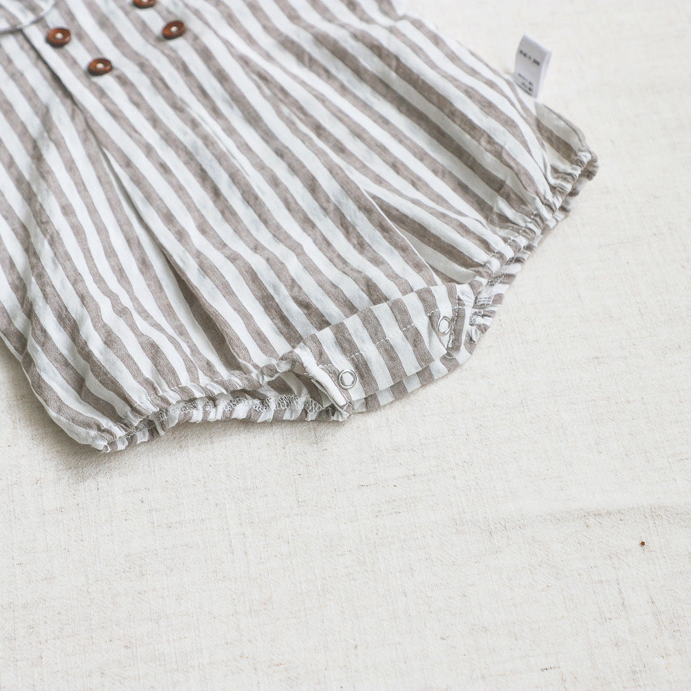 Baby Girl Cotton Romper – Short Sleeve Jumpsuit Peter Pan Collar