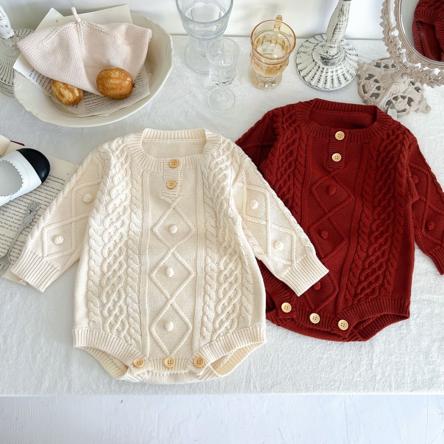 Twist Texture Long-Sleeve Romper