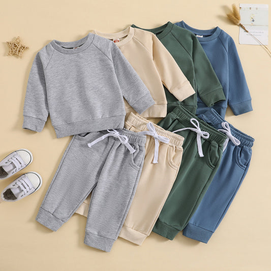 Boys Solid Color Two-Piece Sweater & Jogger Set