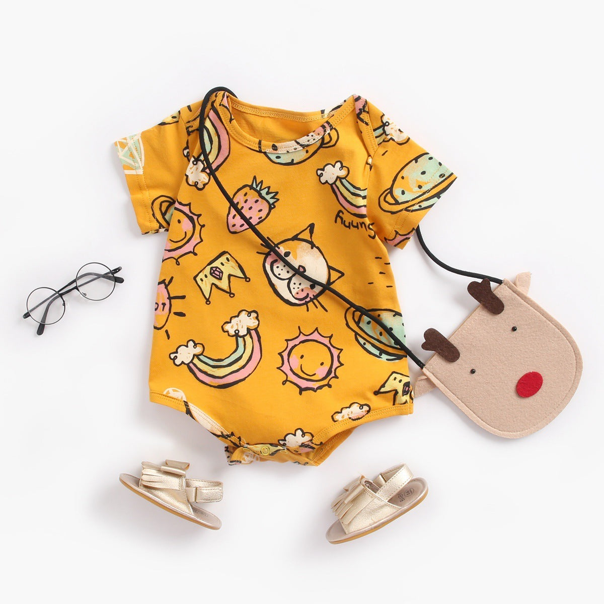 Cartoon Triangle Climbing Baby Romper – Unisex