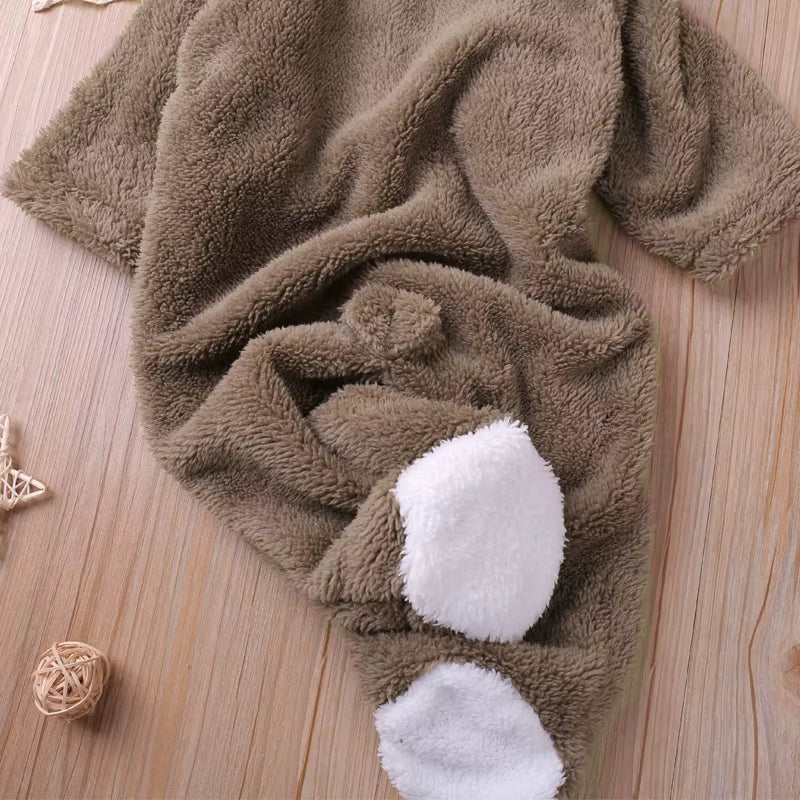 Baby Hooded Bear-Ear Plush Romper