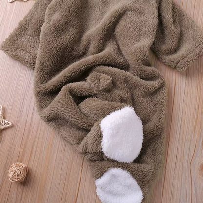 Baby Hooded Bear-Ear Plush Romper