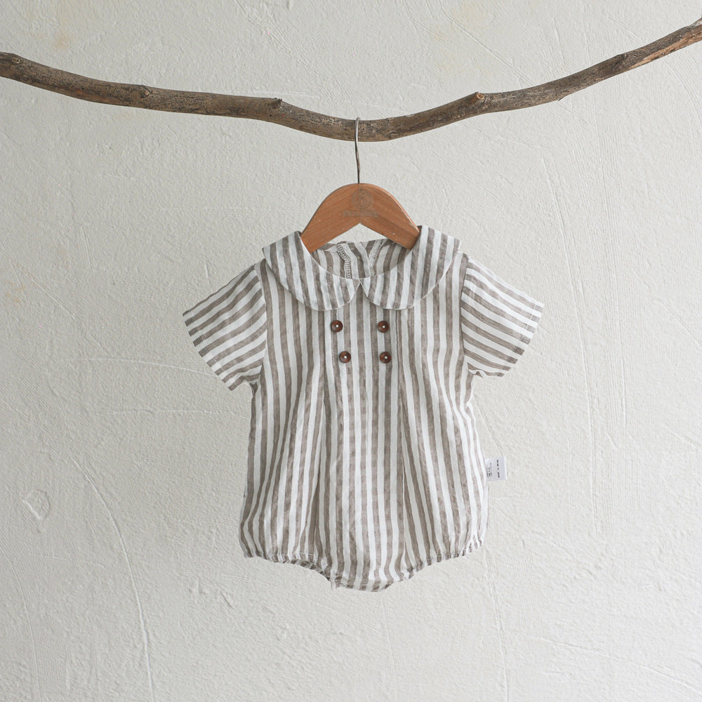 Baby Girl Cotton Romper – Short Sleeve Jumpsuit Peter Pan Collar