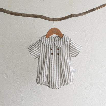 Baby Girl Cotton Romper – Short Sleeve Jumpsuit Peter Pan Collar