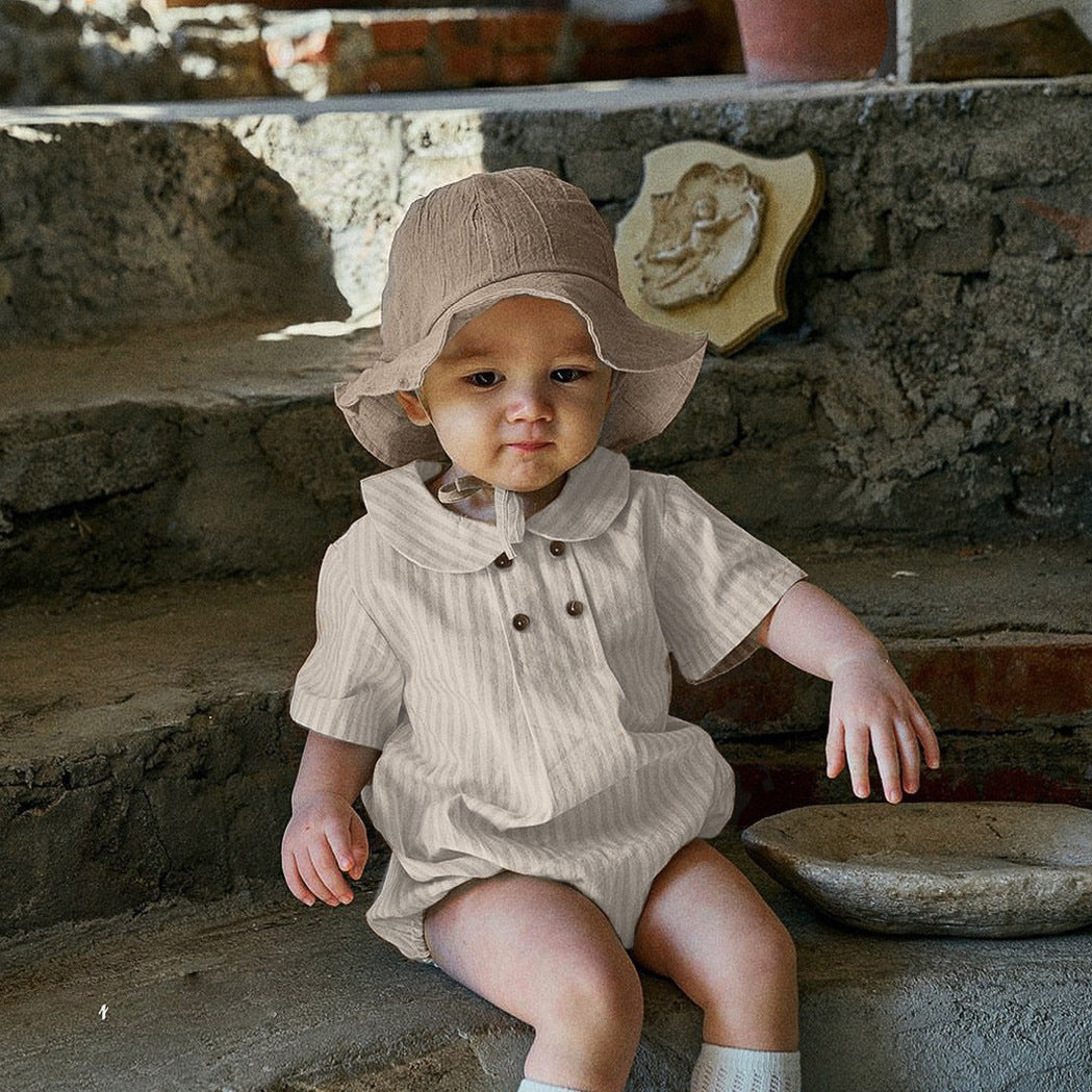 Baby Girl Cotton Romper – Short Sleeve Jumpsuit Peter Pan Collar