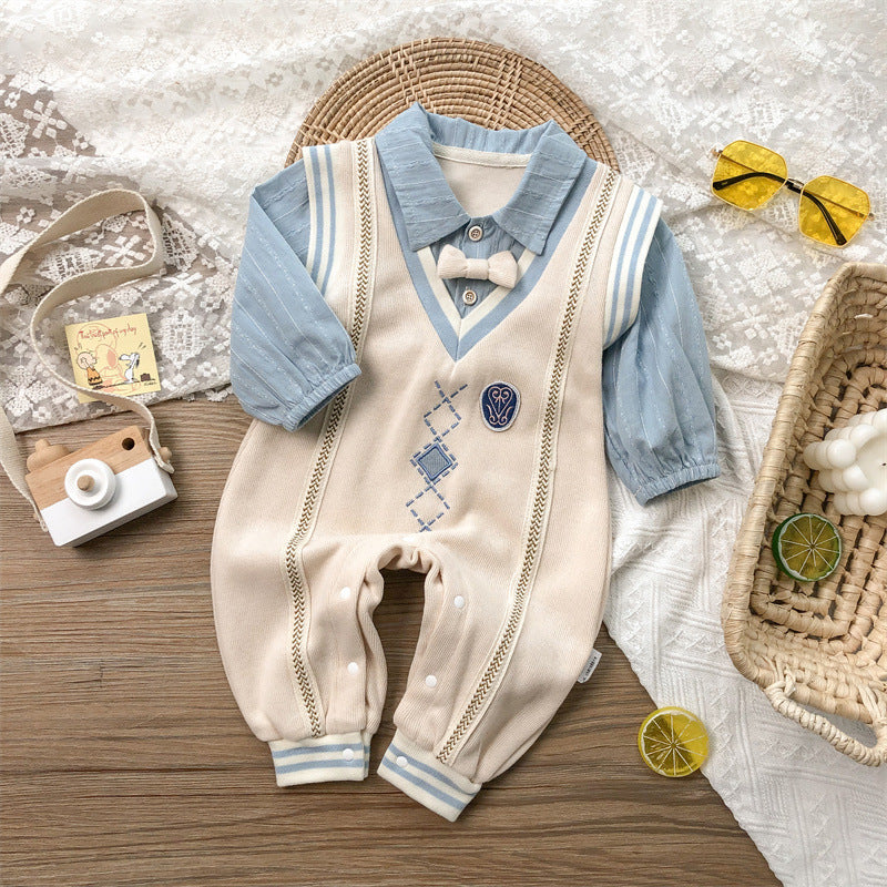 Baby Boy Long Sleeve Jumpsuit with Bowtie