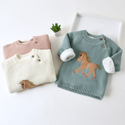 Horse Fleece-Lined Pullover Sweater