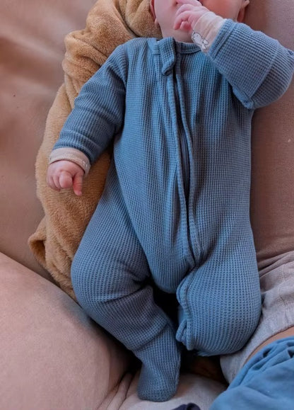Organic Cotton Waffle Baby Romper – Soft Zip Sleepsuit
