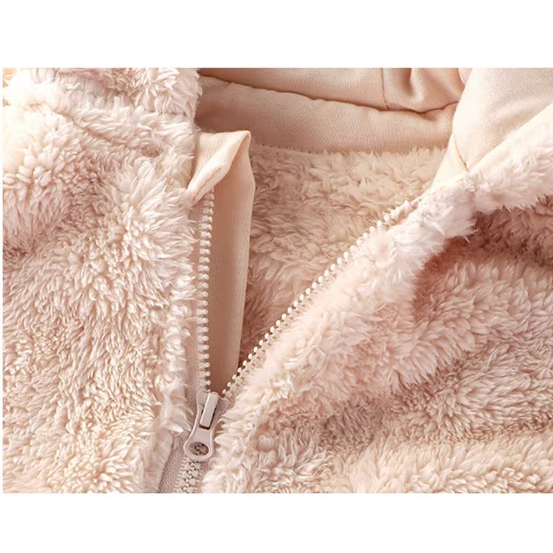 Baby Bear Heart Patch Hooded Fleece Romper