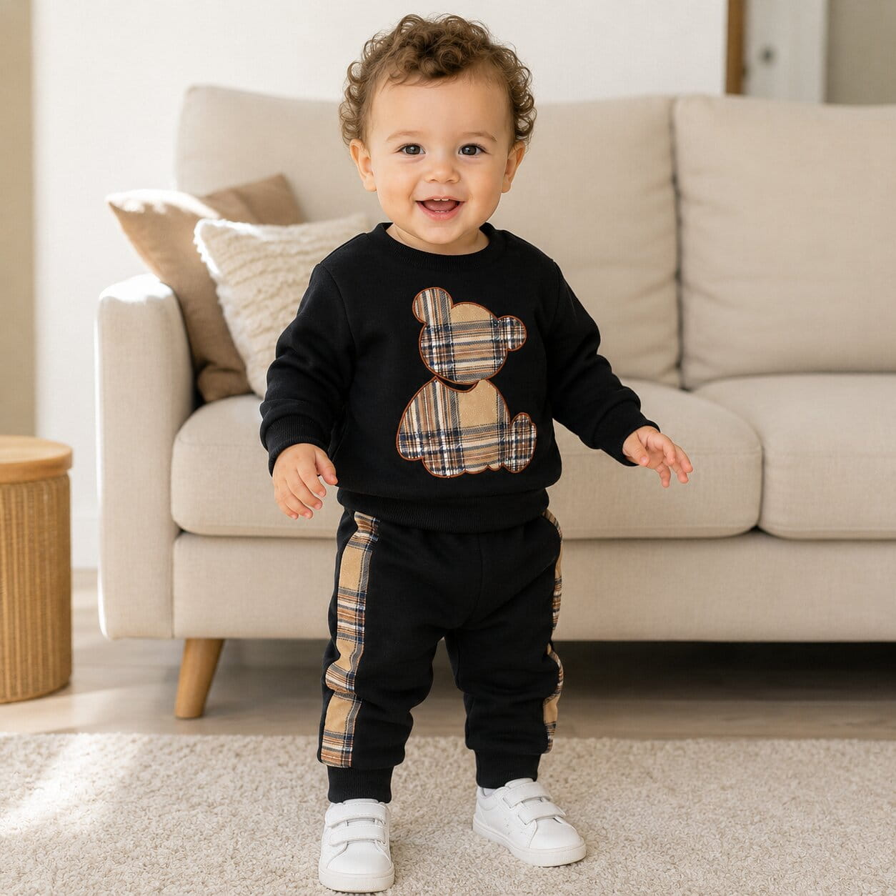 Baby Bear Plaid Sweatshirt Outfit Set