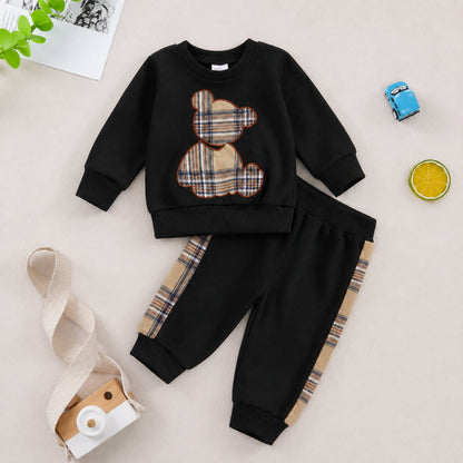 Baby Bear Plaid Sweatshirt Outfit Set