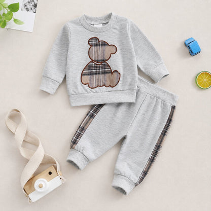 Baby Bear Plaid Sweatshirt Outfit Set