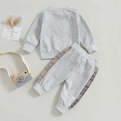 Baby Bear Plaid Sweatshirt Outfit Set