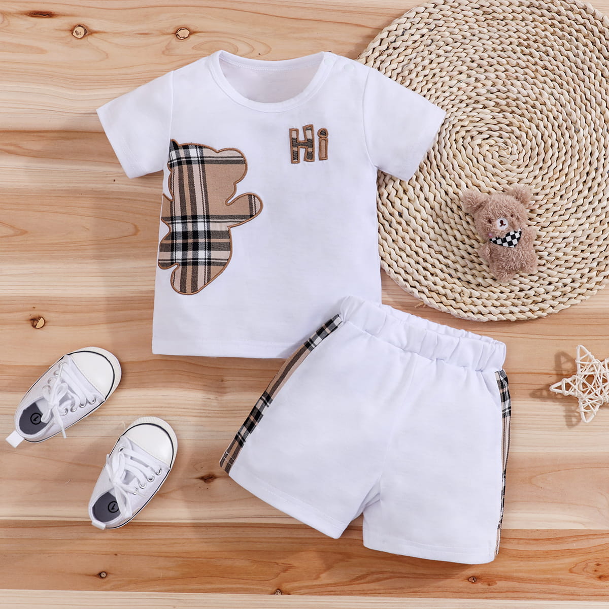 Baby Bear Plaid T-shirt & Shorts Outfit Set