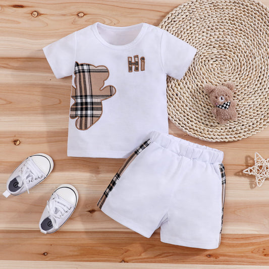 Baby Bear Plaid T-shirt & Shorts Outfit Set