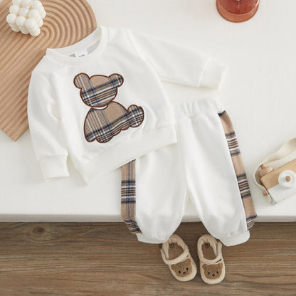 Baby Bear Plaid Sweatshirt Outfit Set