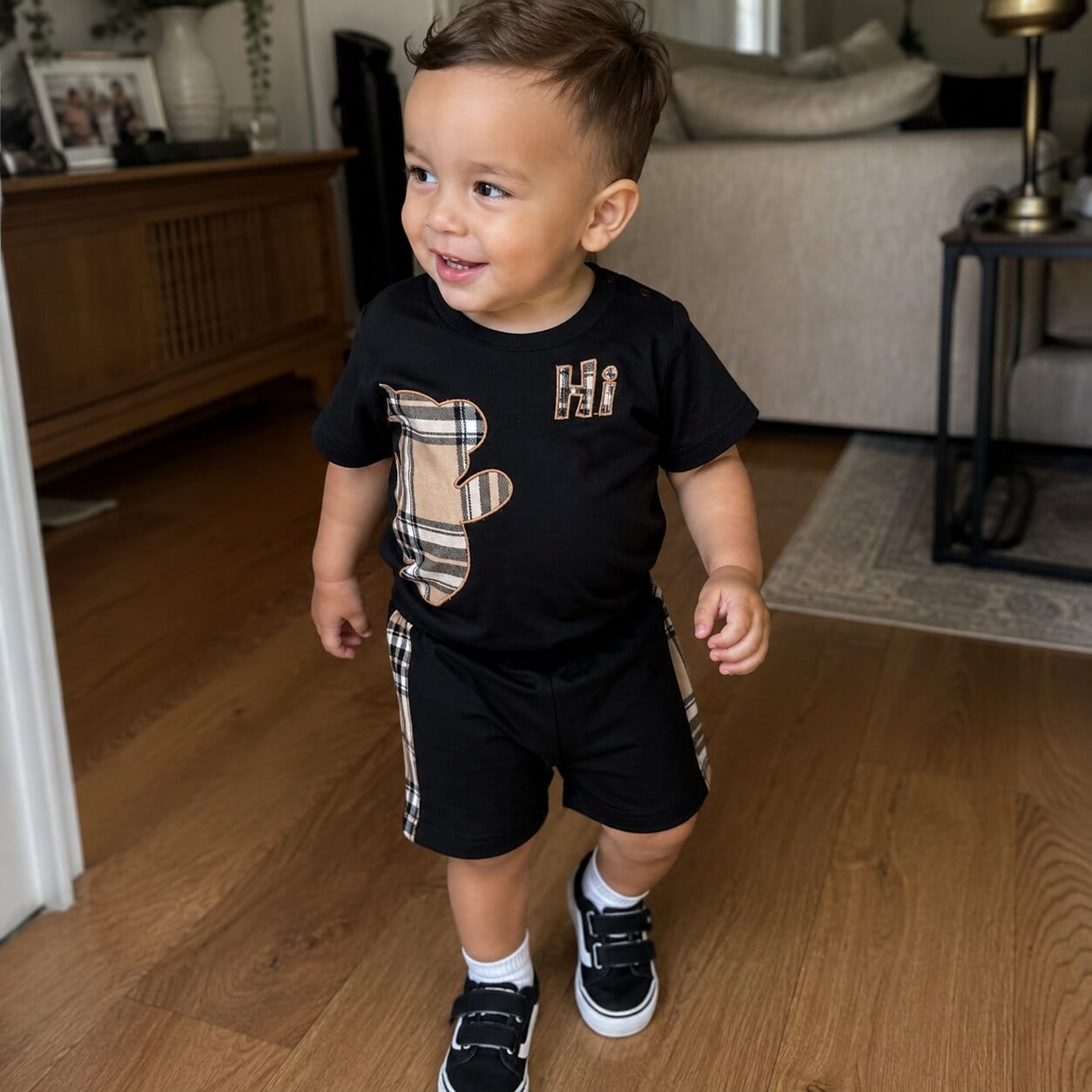 Baby Bear Plaid T-shirt & Shorts Outfit Set
