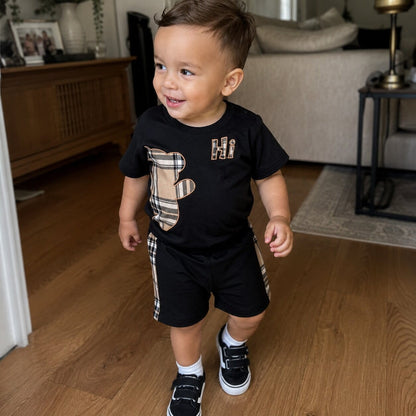 Baby Bear Plaid T-shirt & Shorts Outfit Set