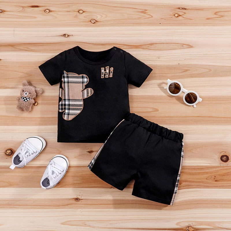 Baby Bear Plaid T-shirt & Shorts Outfit Set
