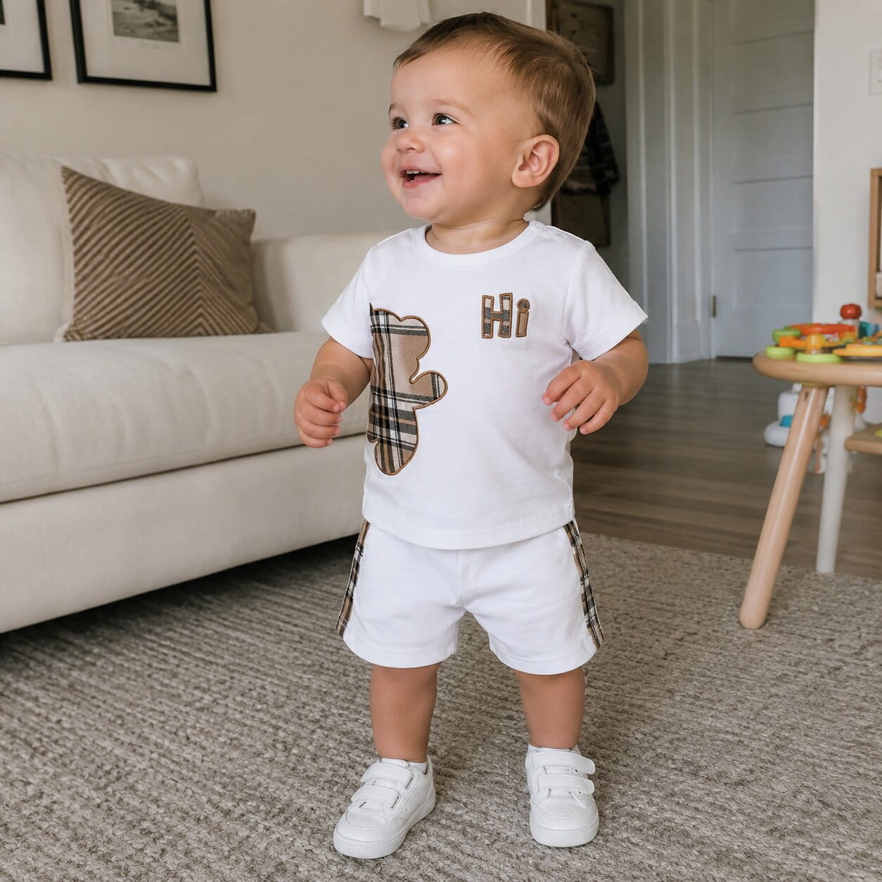 Baby Bear Plaid T-shirt & Shorts Outfit Set