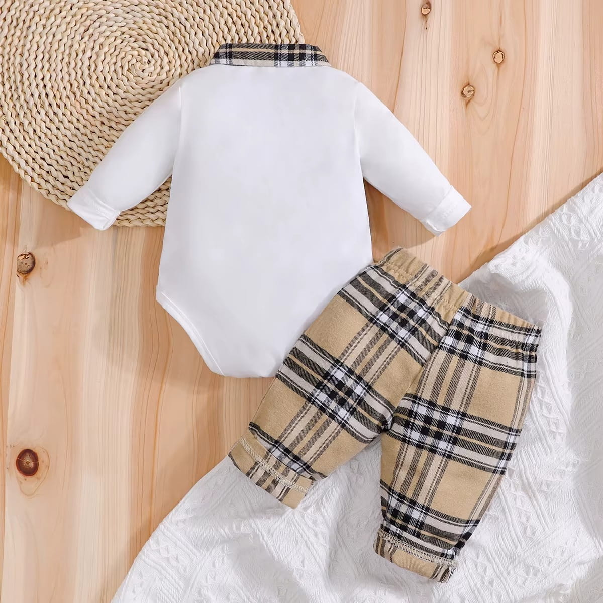 Baby Bear Plaid Tuxedo Romper Outfit Set