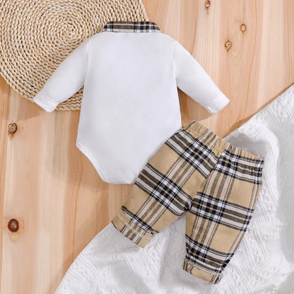 Baby Bear Plaid Tuxedo Romper Outfit Set