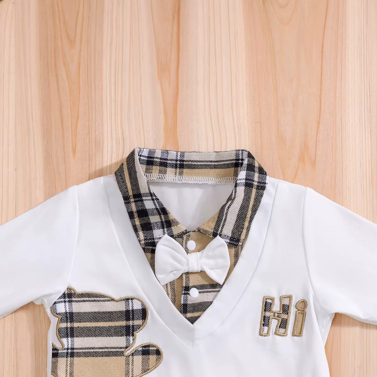 Baby Bear Plaid Tuxedo Romper Outfit Set