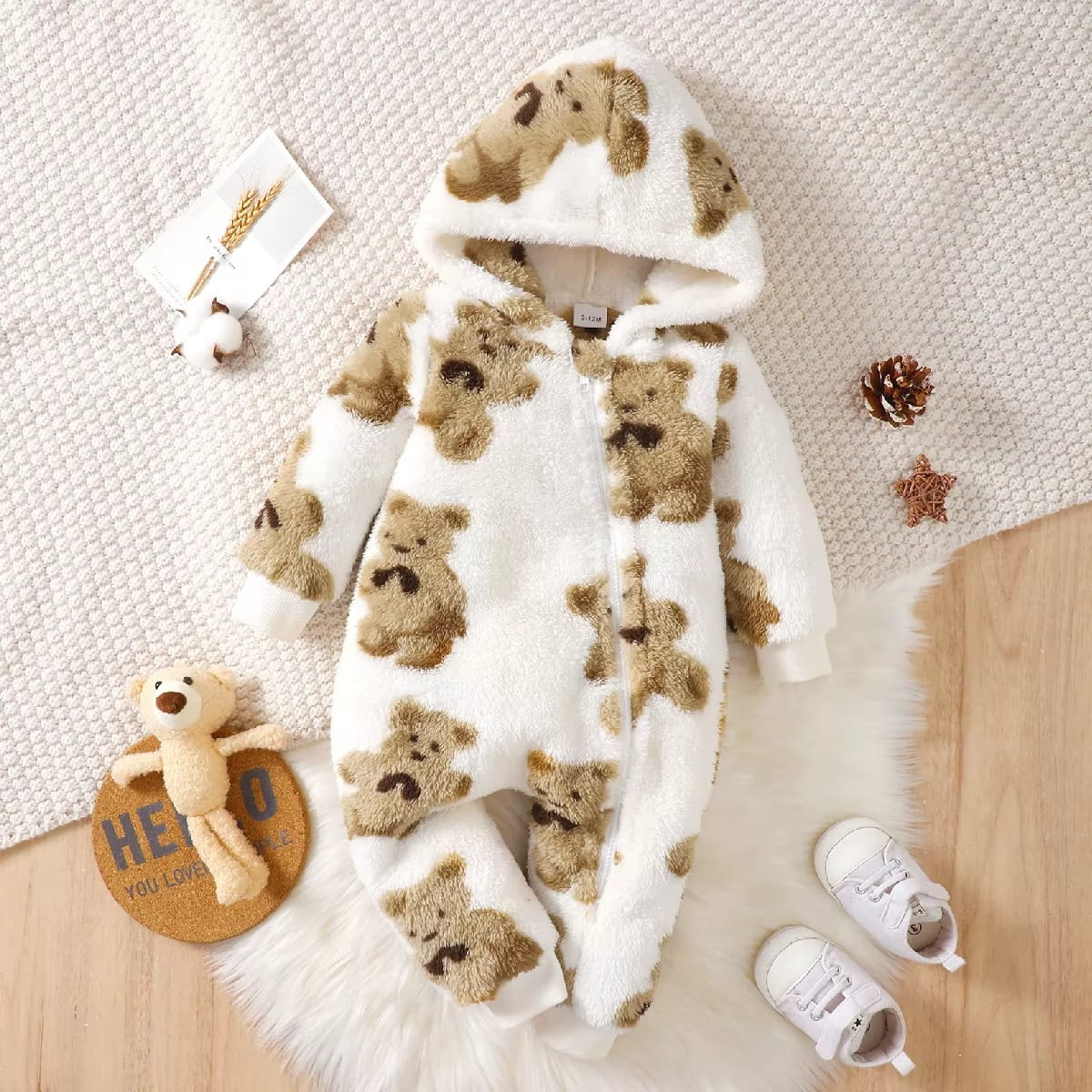 Baby Bear Plush Hooded Romper