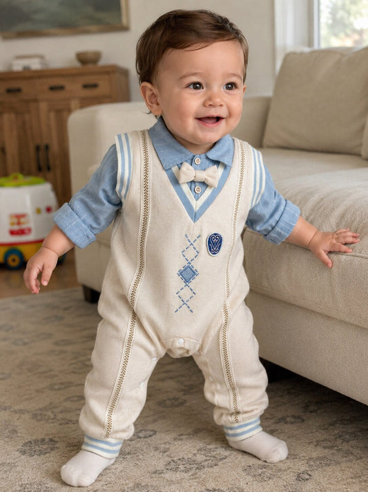 Baby Boy Long Sleeve Jumpsuit with Bowtie