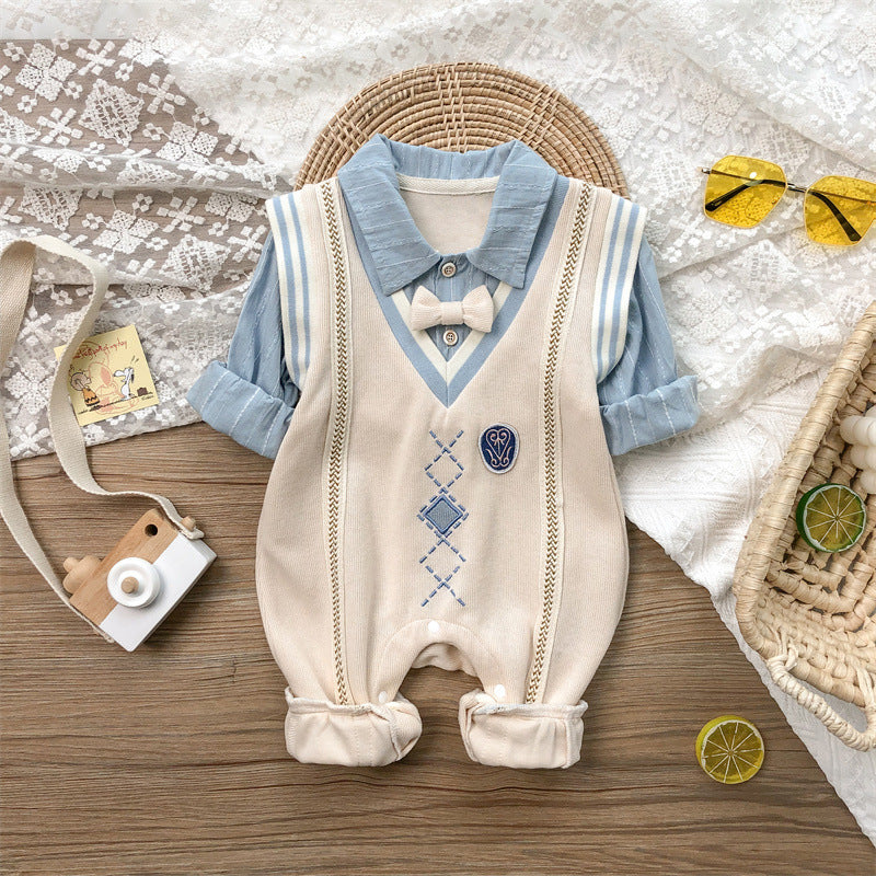 Baby Boy Long Sleeve Jumpsuit with Bowtie