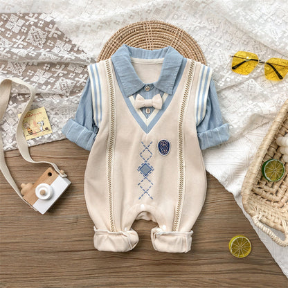 Baby Boy Long Sleeve Jumpsuit with Bowtie