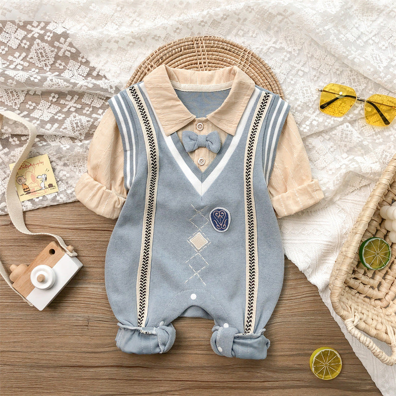 Baby Boy Long Sleeve Jumpsuit with Bowtie