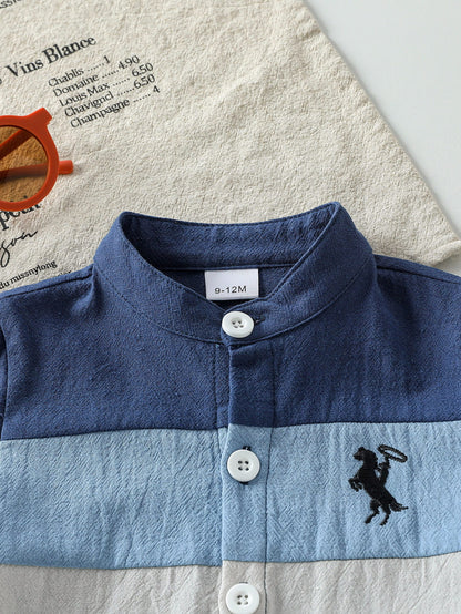 Baby Boy Stripe Panel Outfit – Breathable Cotton Shirt and Shorts Set