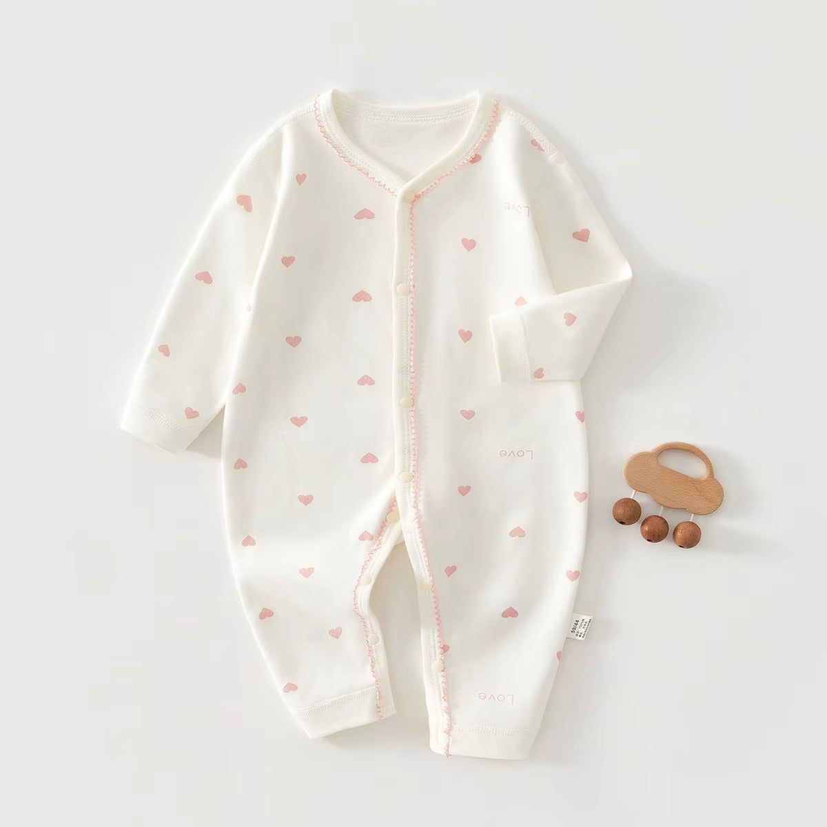Baby Cotton Heart Romper – Soft 100% Cotton One-Piece with Easy Button Front