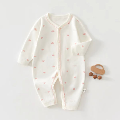 Baby Cotton Heart Romper – Soft 100% Cotton One-Piece with Easy Button Front