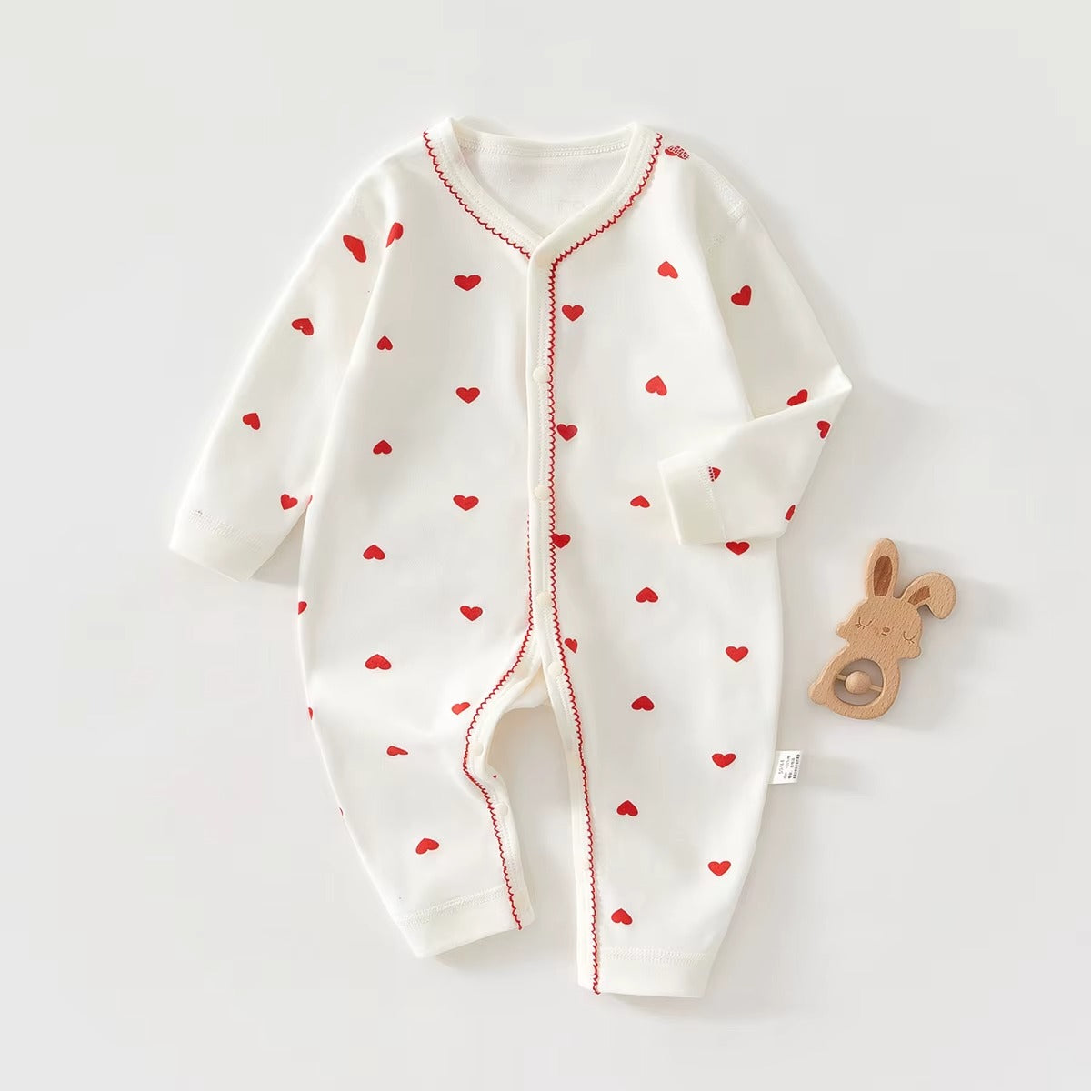 Baby Cotton Heart Romper – Soft 100% Cotton One-Piece with Easy Button Front