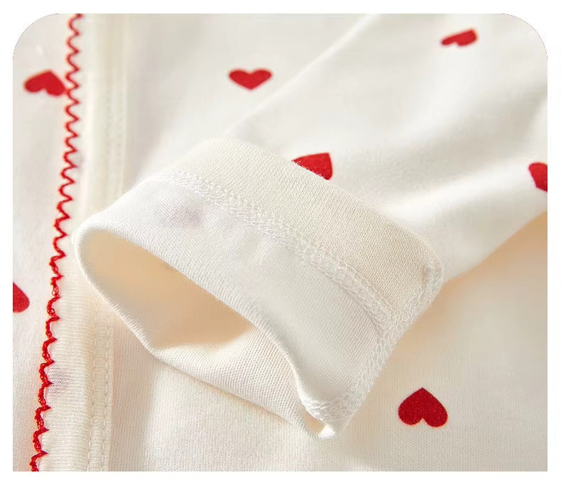 Baby Cotton Heart Romper – Soft 100% Cotton One-Piece with Easy Button Front