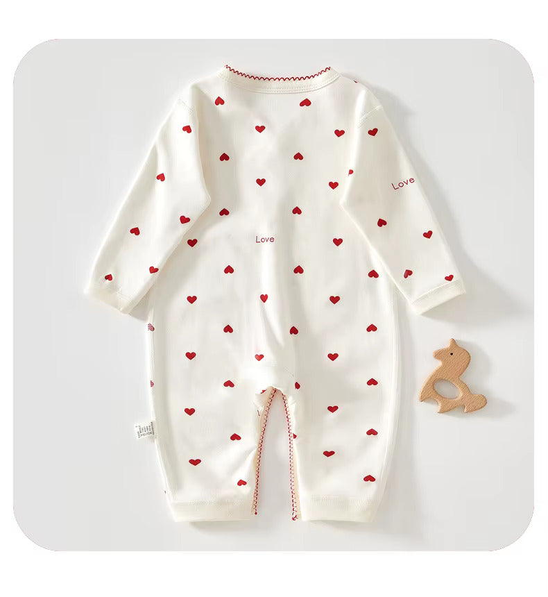 Baby Cotton Heart Romper – Soft 100% Cotton One-Piece with Easy Button Front