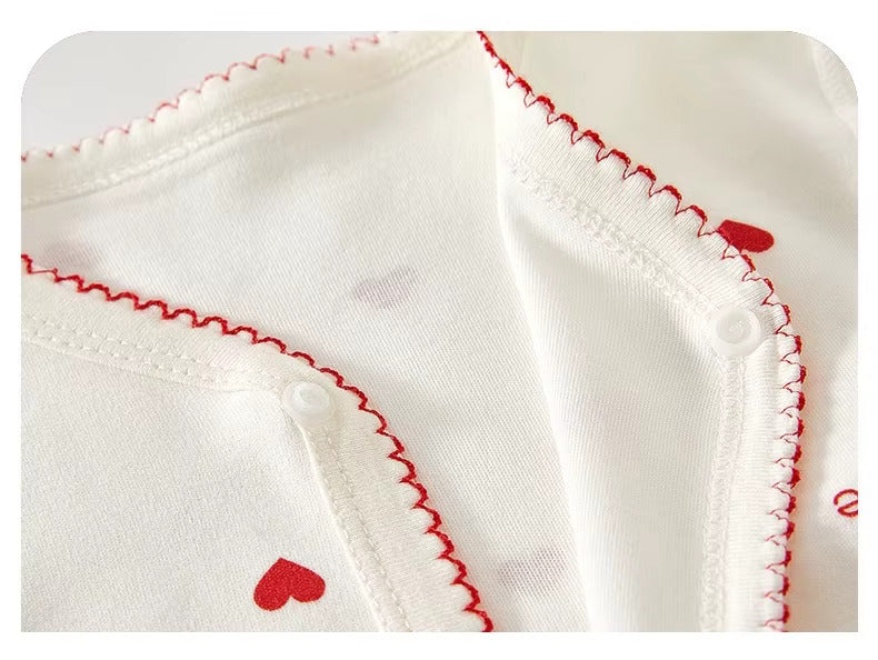 Baby Cotton Heart Romper – Soft 100% Cotton One-Piece with Easy Button Front