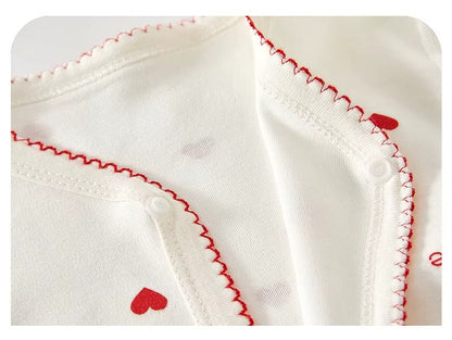 Baby Cotton Heart Romper – Soft 100% Cotton One-Piece with Easy Button Front