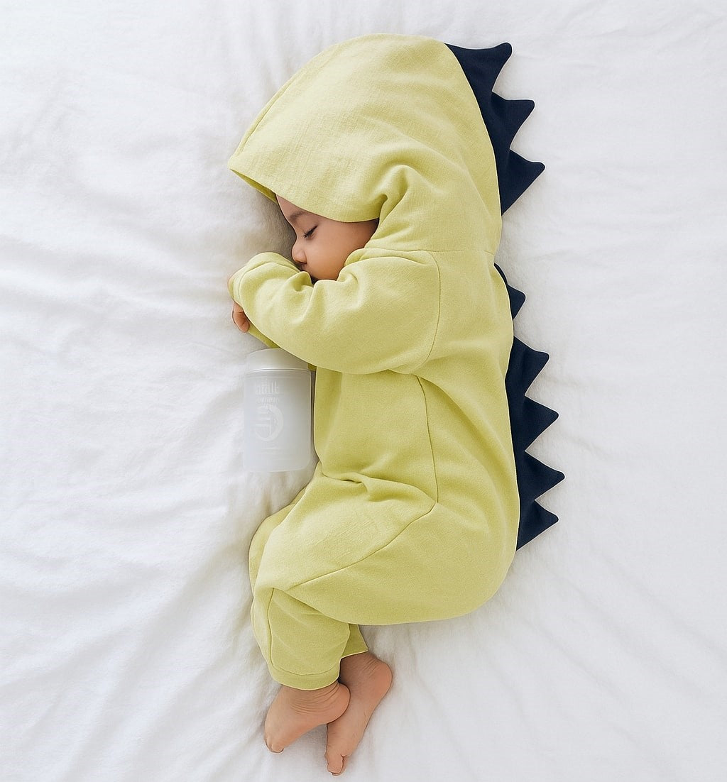 Baby Dinosaur Hooded Jumpsuit – Long Sleeve Romper with Dinosaur Spikes