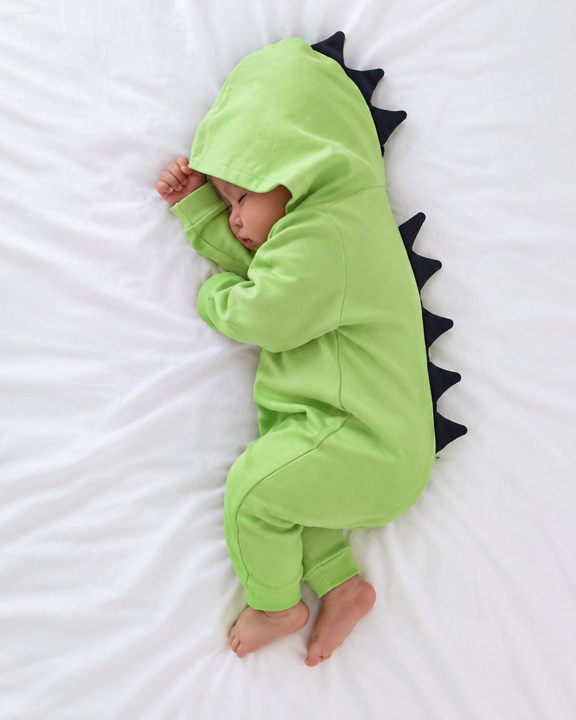 Baby Dinosaur Hooded Jumpsuit – Long Sleeve Romper with Dinosaur Spikes
