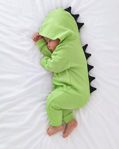 Baby Dinosaur Hooded Jumpsuit – Long Sleeve Romper with Dinosaur Spikes