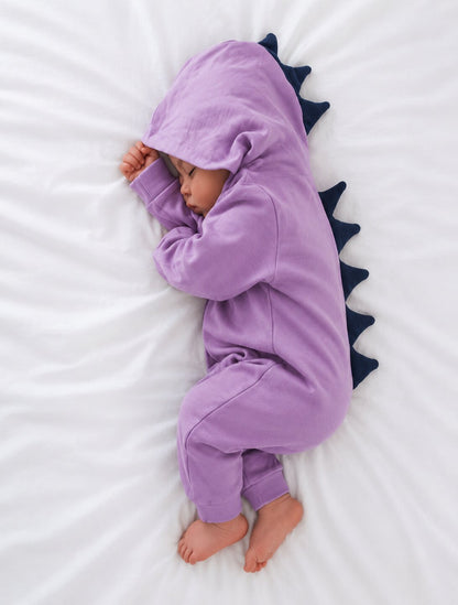 Baby Dinosaur Hooded Jumpsuit – Long Sleeve Romper with Dinosaur Spikes