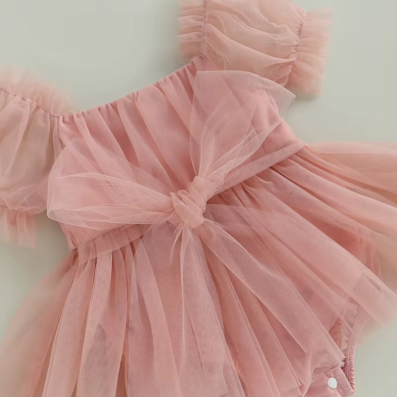 Baby Girl Bow Tulle Romper Dress | With Matching Headband