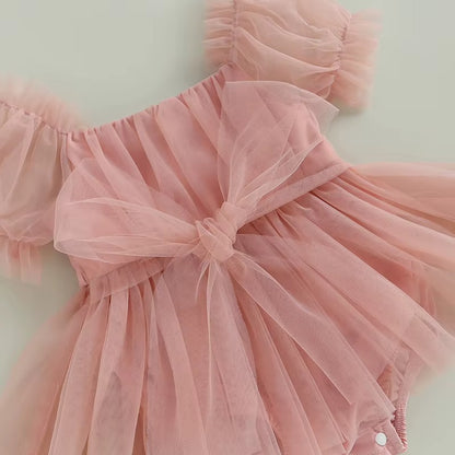 Baby Girl Bow Tulle Romper Dress | With Matching Headband