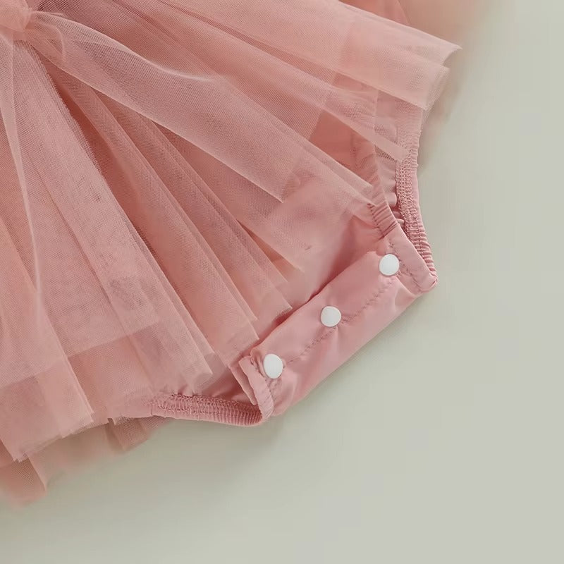 Baby Girl Bow Tulle Romper Dress | With Matching Headband
