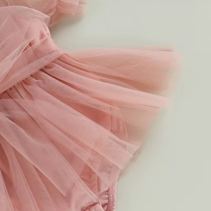 Baby Girl Bow Tulle Romper Dress | With Matching Headband